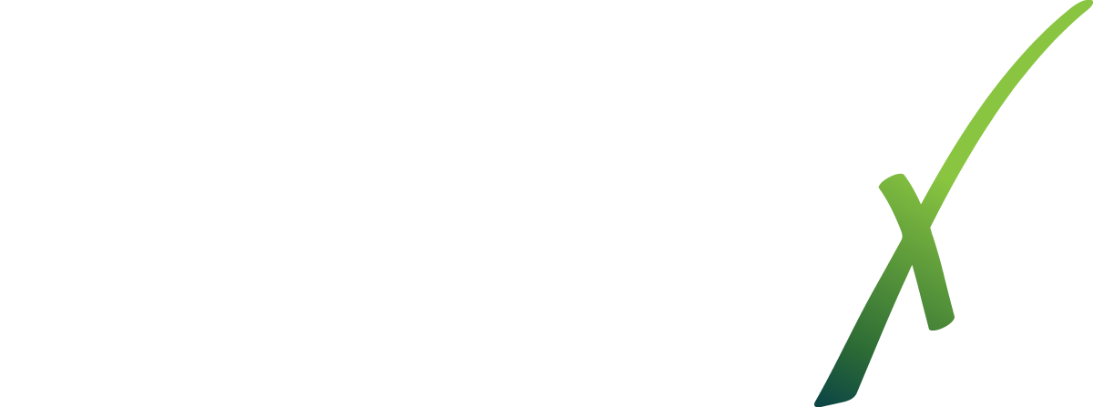 Green logo with a stylized 'X' on a white background